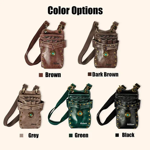 Personalized Multi-Compartment Leather Hairdressing Scissors Waist Bag