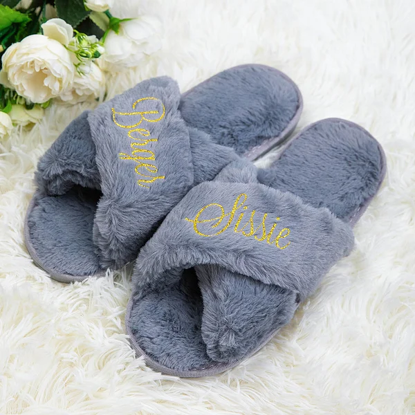 Personalized Bridal Slipper Bridesmaid Fluffy Slippers