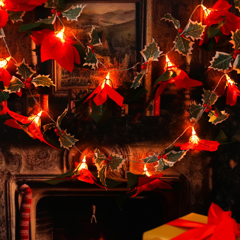 Christmas red flower string lights