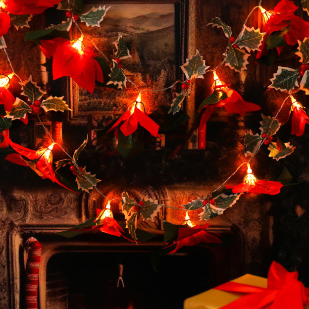 Christmas red flower string lights