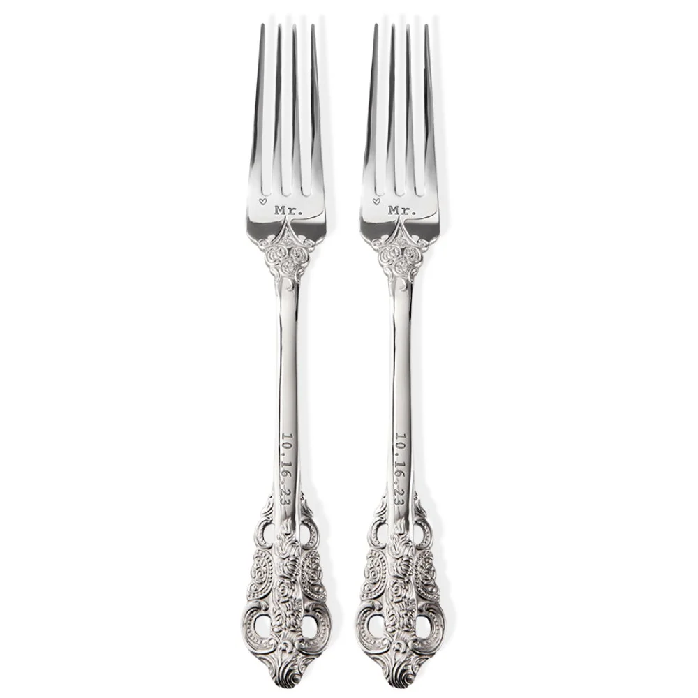 Personalized vintage wedding forks with laser engraving, set of 2