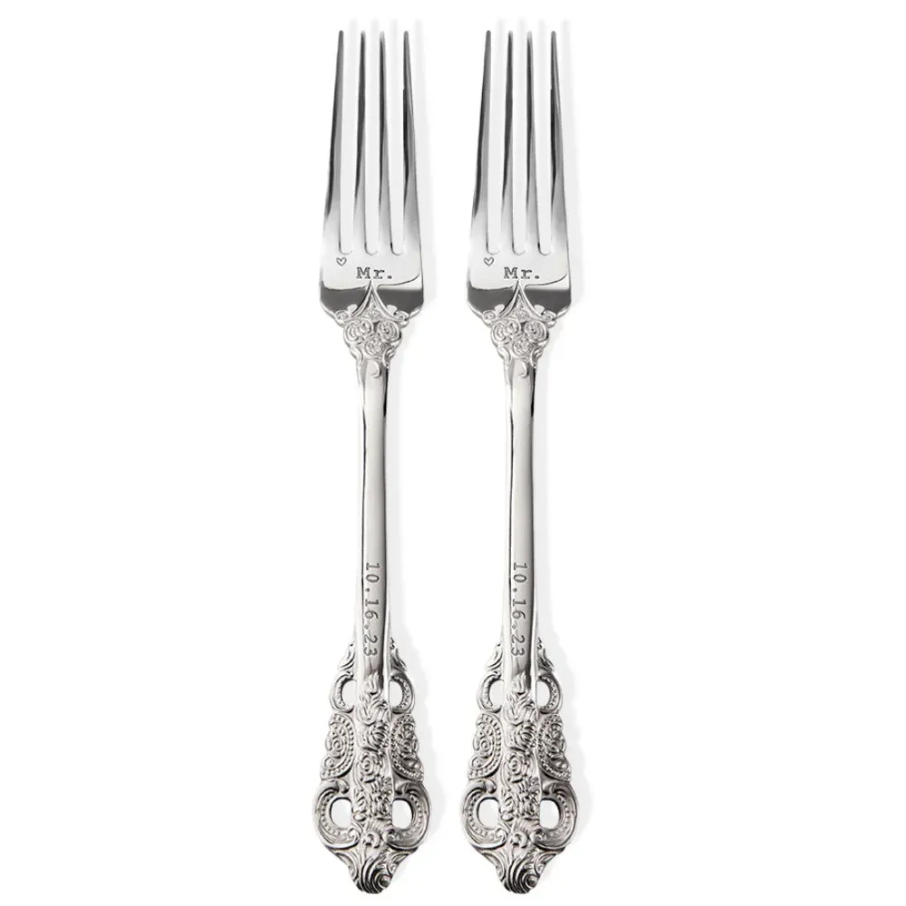Personalized vintage wedding forks with laser engraving, set of 2