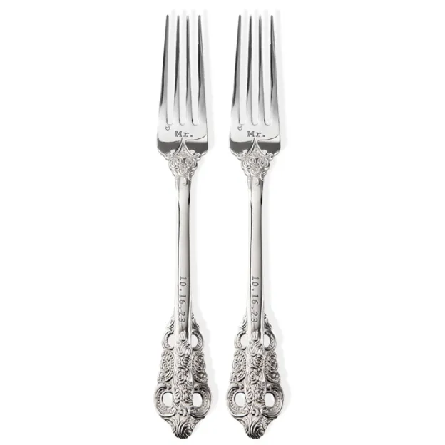 Personalized vintage wedding forks with laser engraving, set of 2
