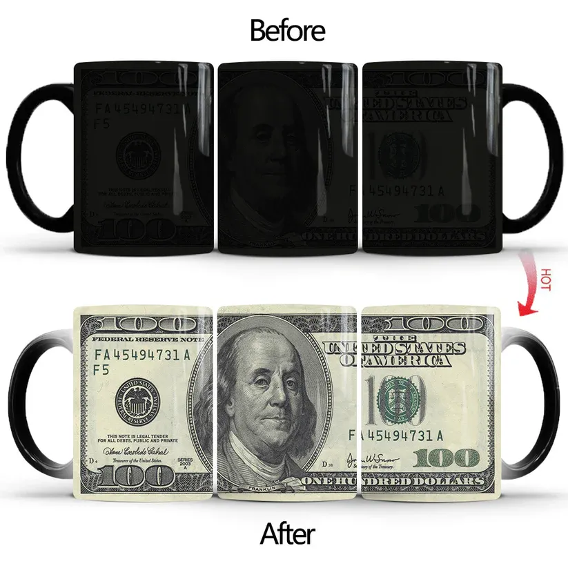 Creative Color Changing Bank Note Ceramic Coffee Mug