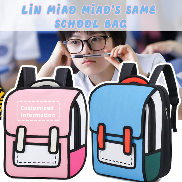 🎒Cute cartoon backpack, drawing style comic fun schoolbag
