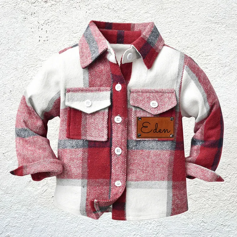 Personalized Leather Patch Kids Flannel Jacket