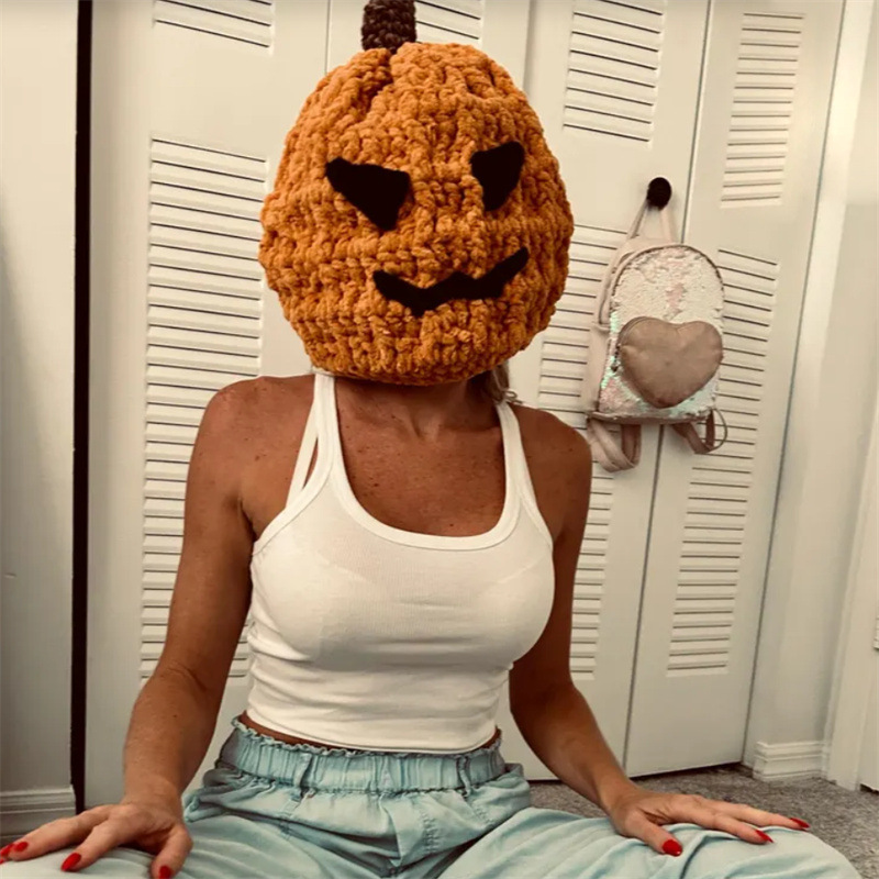 Hand-knitted pumpkin hat