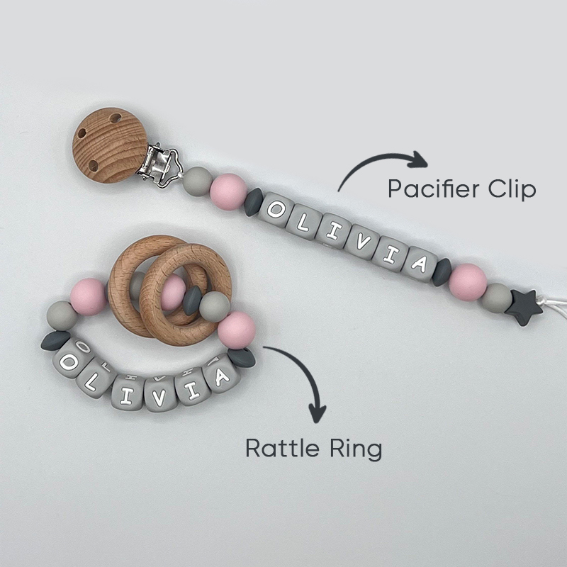 Personalized Baby Pacifier Clip & Rattle Ring