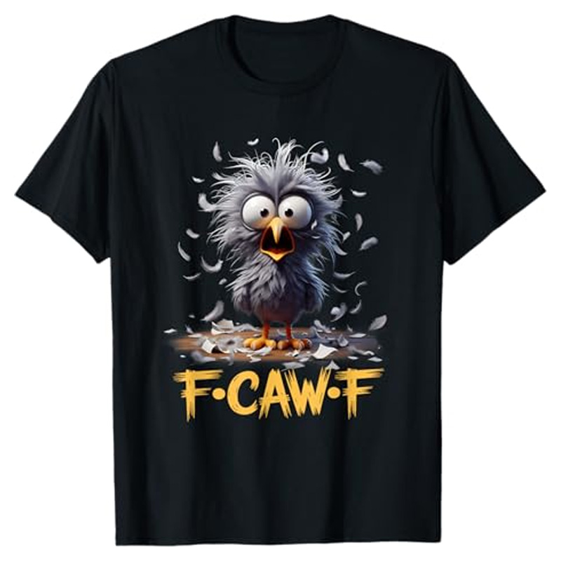 Round neck short-sleeved shirt with funny crow print