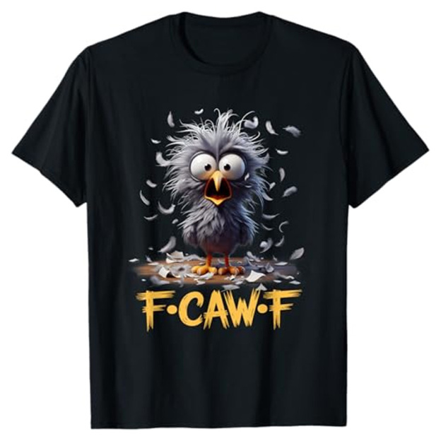Round neck short-sleeved shirt with funny crow print