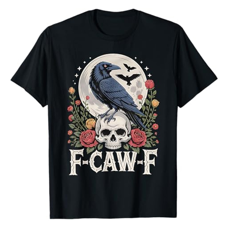Round neck crow flower print short sleeves