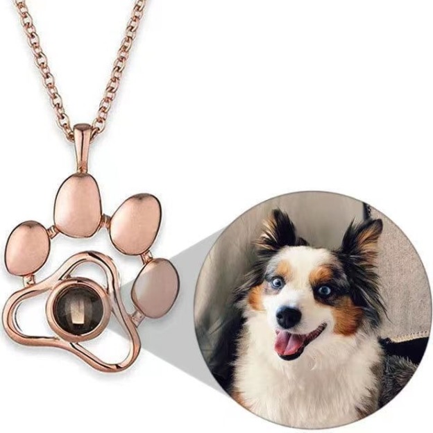 Personalized dog paw projection necklaces