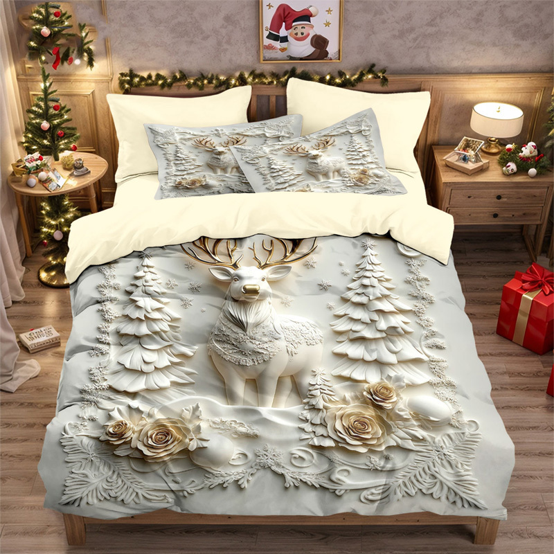 Christmas print three-piece bedding set