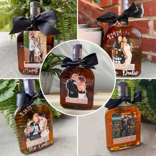 Custom Engraving Couple Portrait Whiskey Bottles