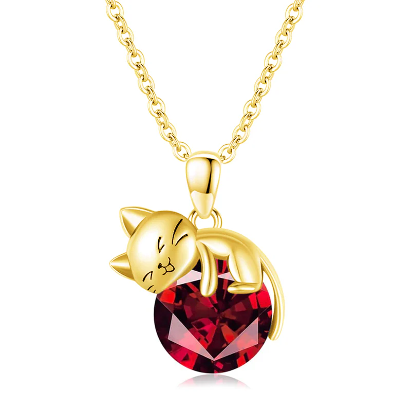Cat pendant necklace with birthstone, gift for women, daughter and mother