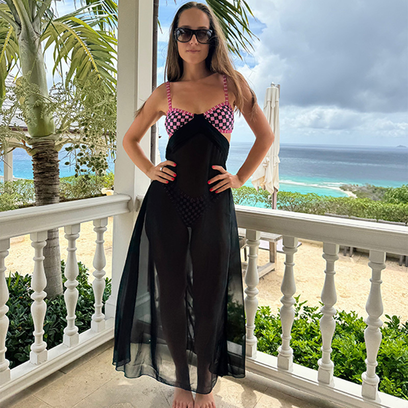 Resort-style sheer cover-up maxi dress