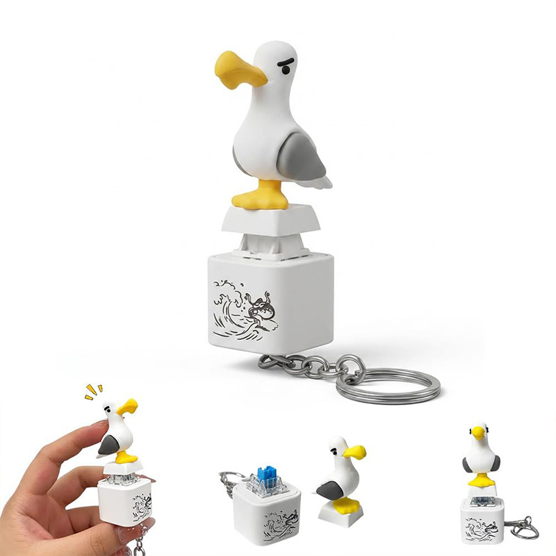 Seagull-shaped stress-relief button keychain