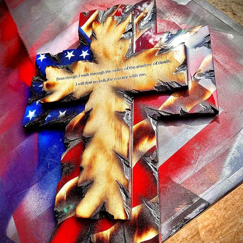 Handmade wooden cross flag
