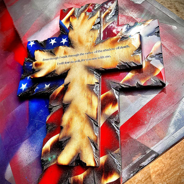 Handmade wooden cross flag