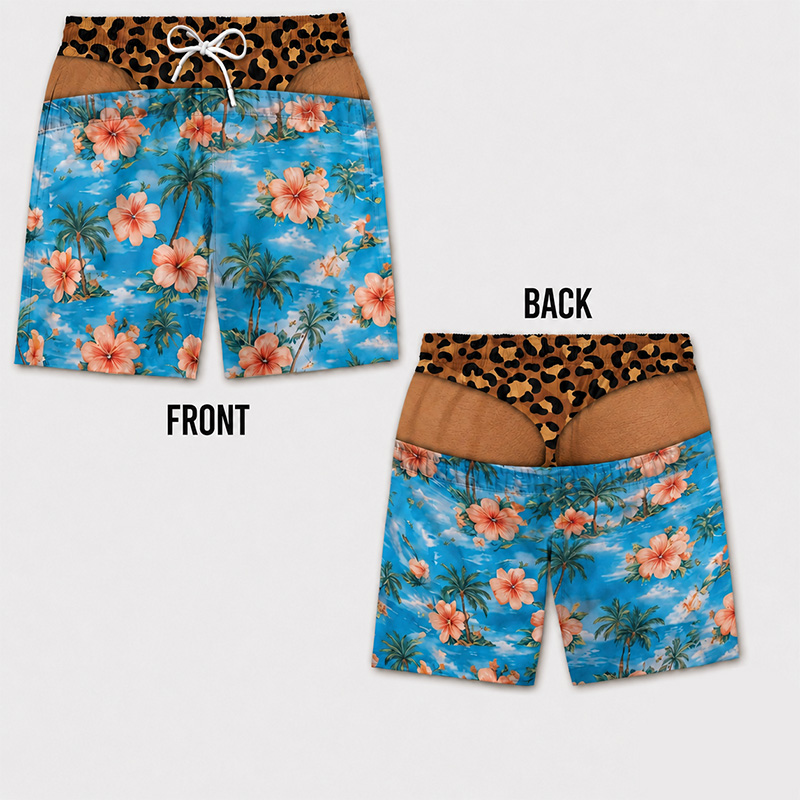 Quirky Visual Print Beach Shorts