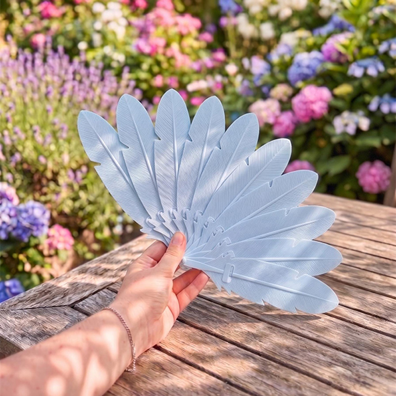 3D printed folding feather hand fan