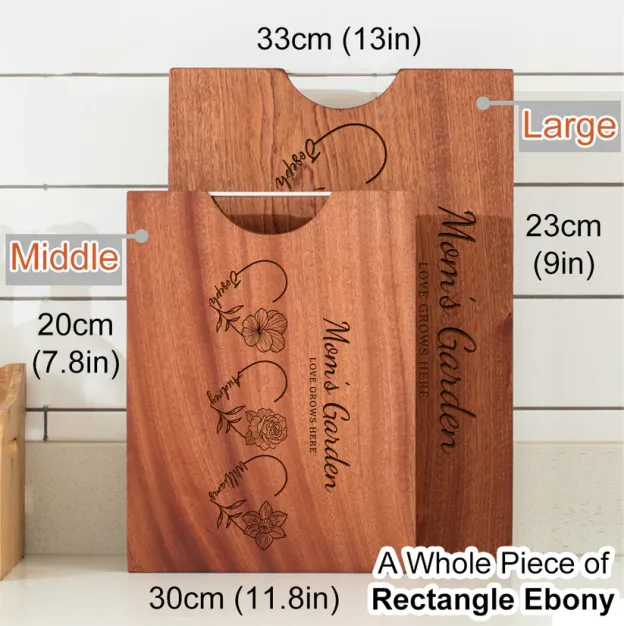Customized Mom's Garden Cutting Board With Heart Birth Flowers Names