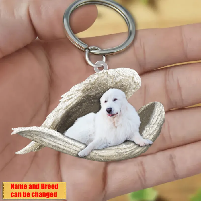 Personalized Stainless Dog Sleeping Angel Keychain - Double Sides Prin