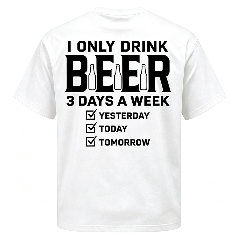 Retro Washed Cotton Creative Beer Slogan T-Shirt