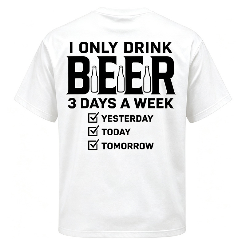 Retro Washed Cotton Creative Beer Slogan T-Shirt