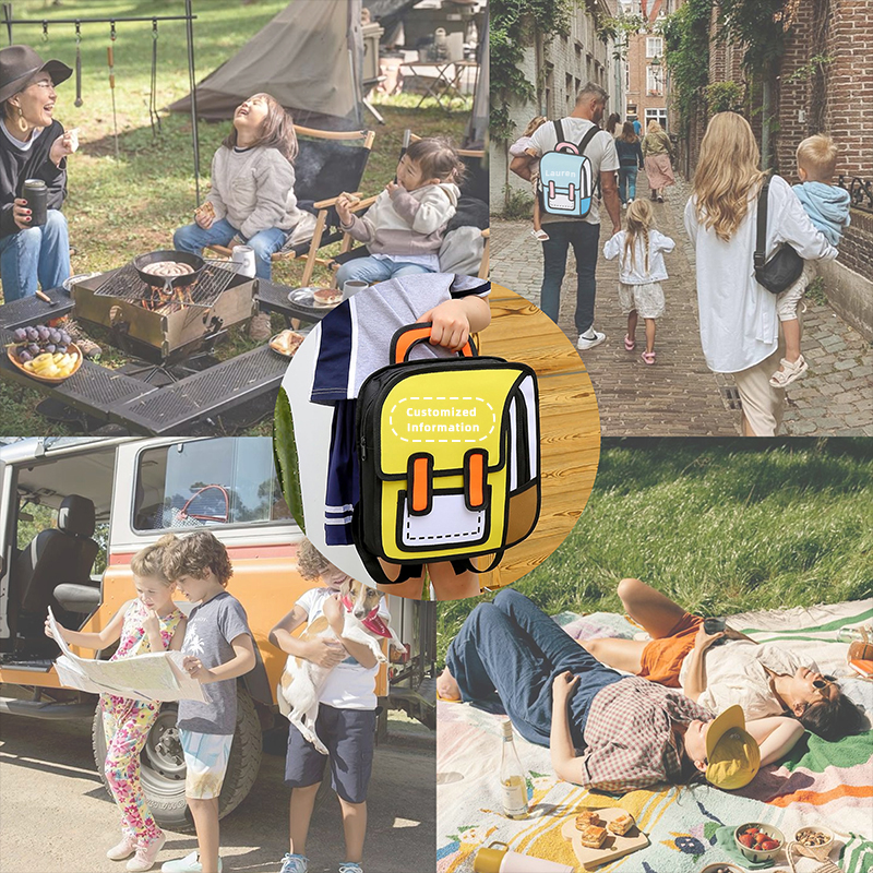 🎒Cute cartoon backpack, drawing style comic fun schoolbag