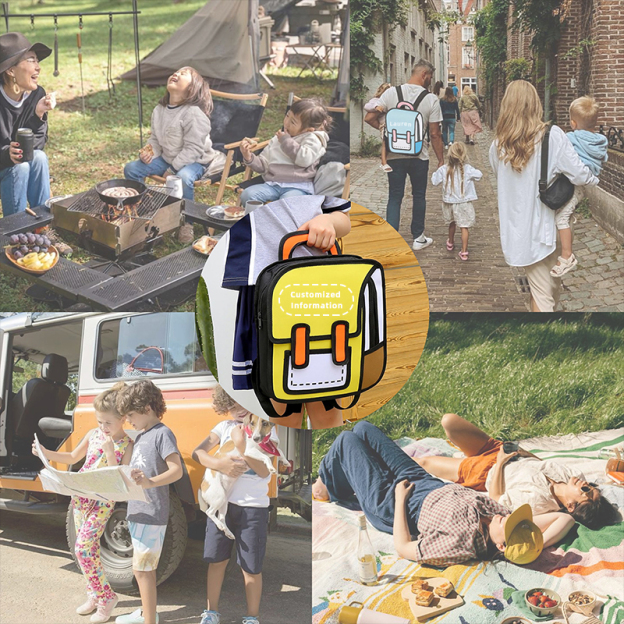 🎒Cute cartoon backpack, drawing style comic fun schoolbag