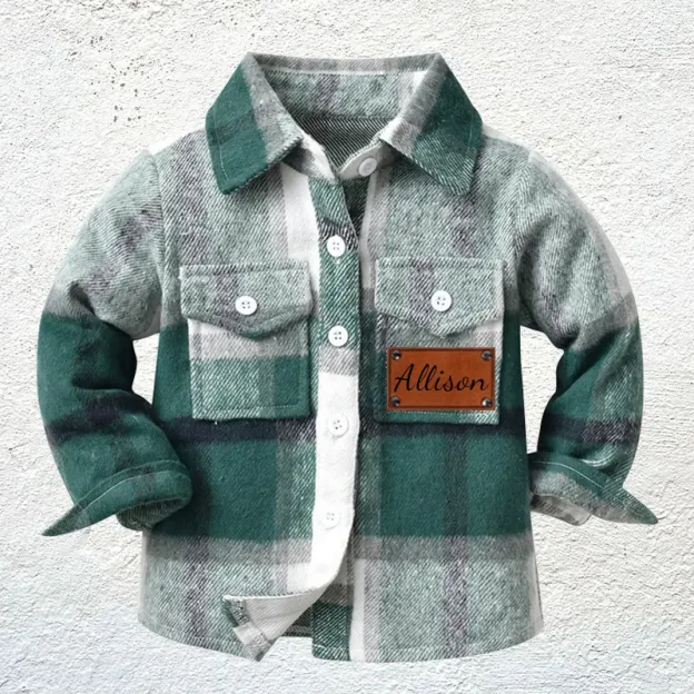 Personalized Leather Patch Kids Flannel Jacket