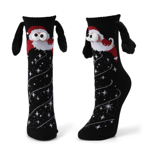 Christmas embroidered magnetic holding hands socks