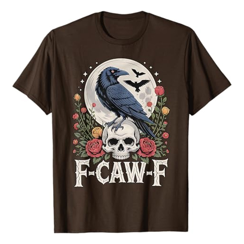 Round neck crow flower print short sleeves