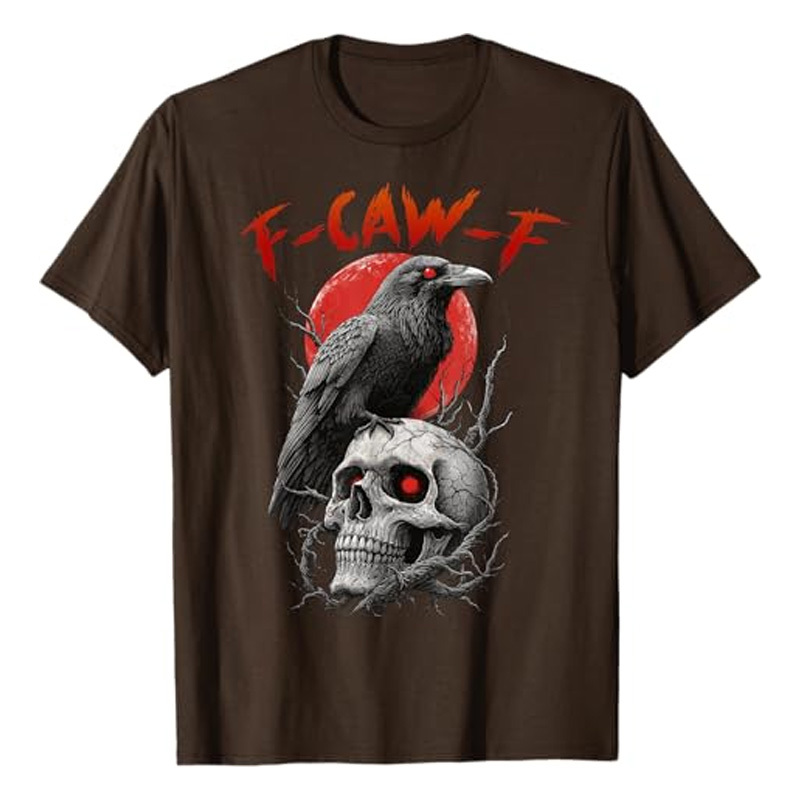 Round neck crow skull print short sleeves