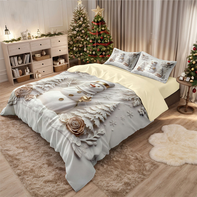 Christmas print three-piece bedding set