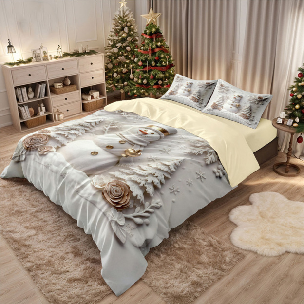 Christmas print three-piece bedding set