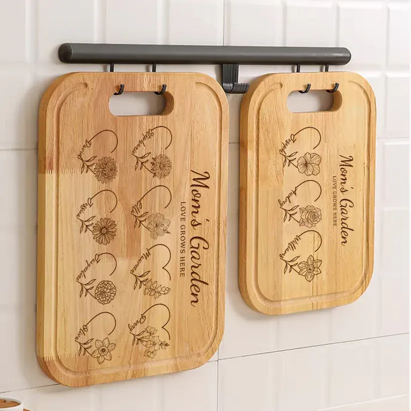 Customized Mom's Garden Cutting Board With Heart Birth Flowers Names