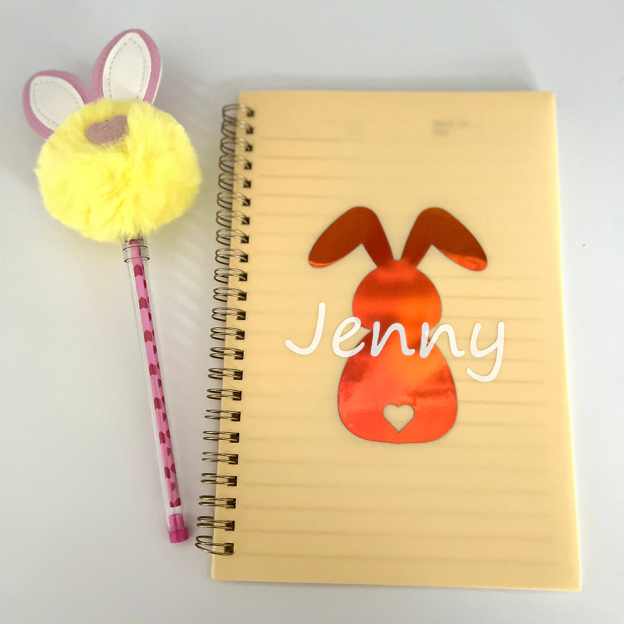 Personalised Bunny Notebook and Pom-Pom Pen Set