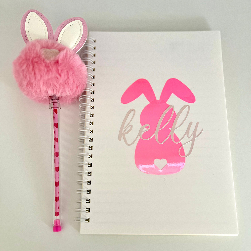 Personalised Bunny Notebook and Pom-Pom Pen Set