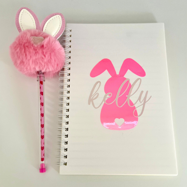 Personalised Bunny Notebook and Pom-Pom Pen Set