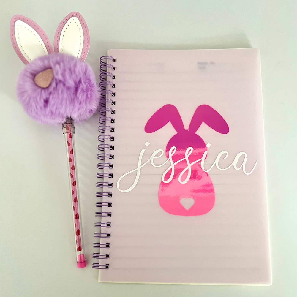 Personalised Bunny Notebook and Pom-Pom Pen Set