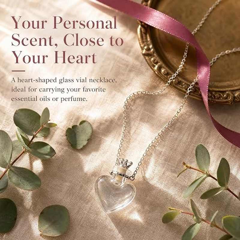 Heart-shaped necklace with crown-shaped wishing bottle