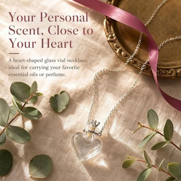 Heart-shaped necklace with crown-shaped wishing bottle