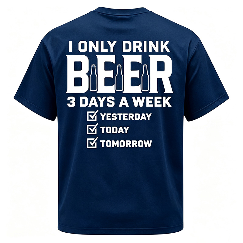 Retro Washed Cotton Creative Beer Slogan T-Shirt