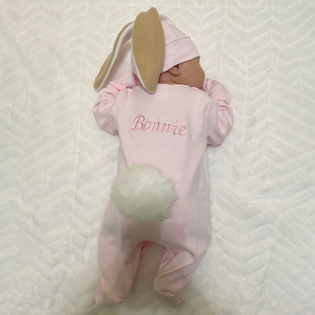 Customized name embroidered baby bunny ears onesie