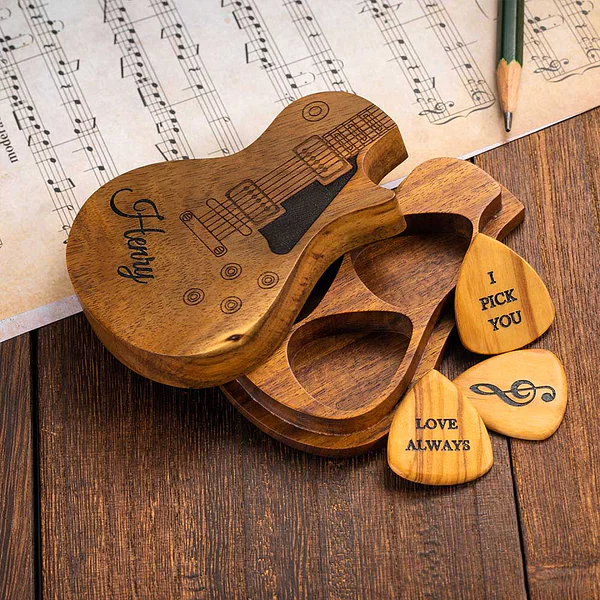 Personalized guitar pick with storage box