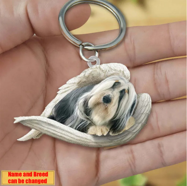 Personalized Stainless Dog Sleeping Angel Keychain - Double Sides Printed