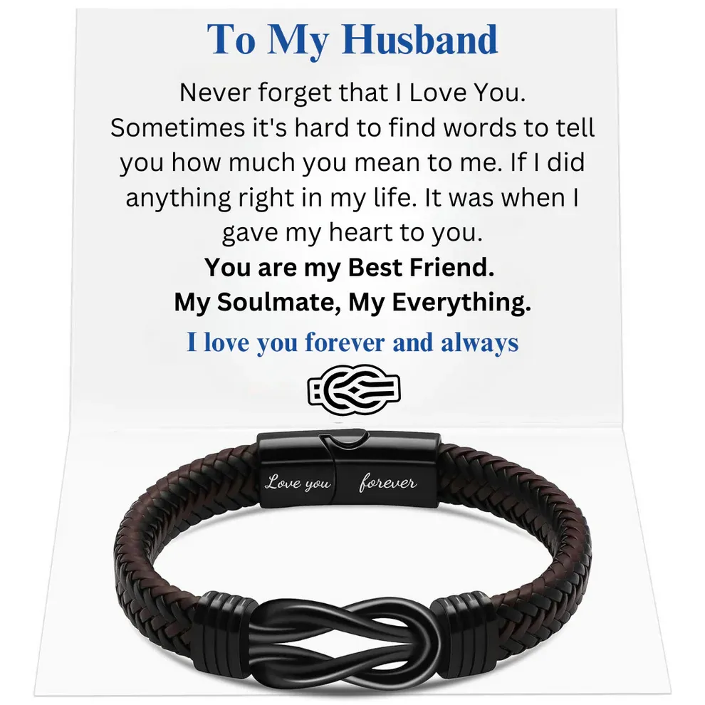 Infinity knot bracelet gift set engraved with husband's name