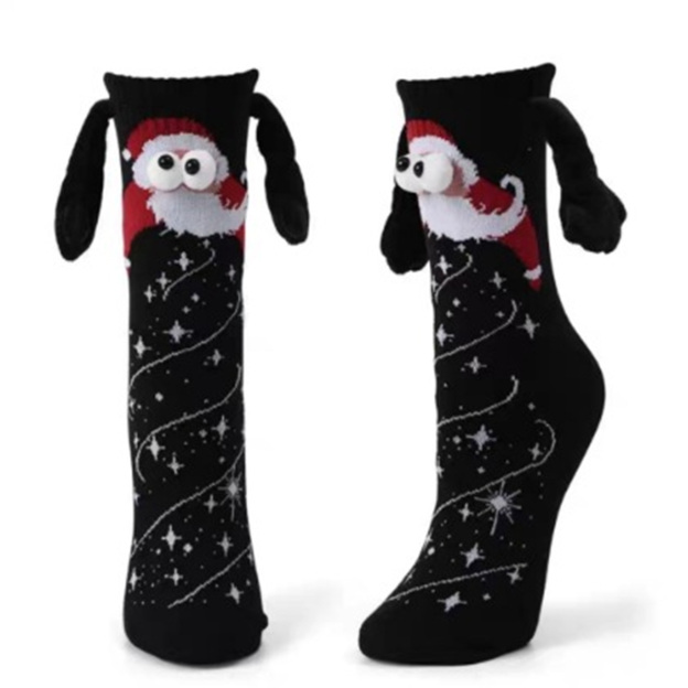 Christmas embroidered magnetic holding hands socks